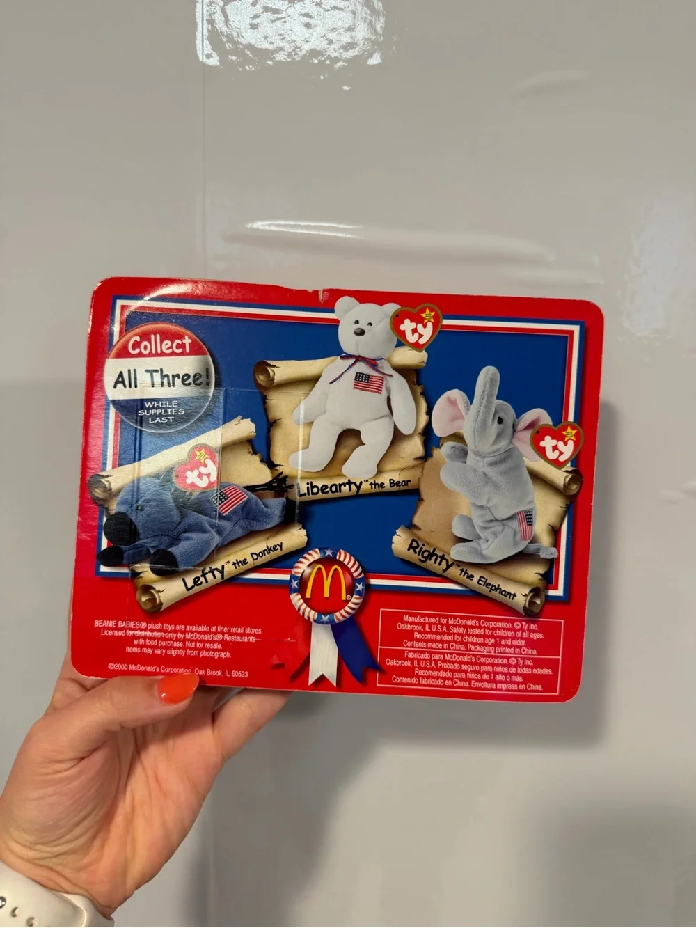 Ty Beanie Babies Patriotic Set - Patriotic Bear, Blue Whale, Gray Elephant
